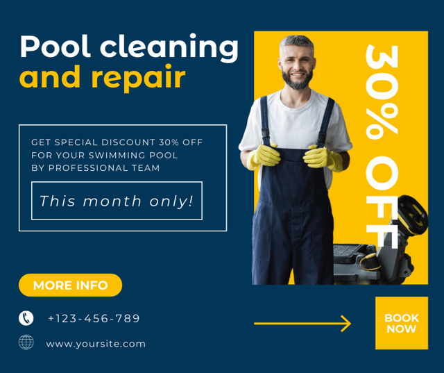 Ontwerpsjabloon van Facebook van Offer Discounts on Pool Repair and Cleaning Services