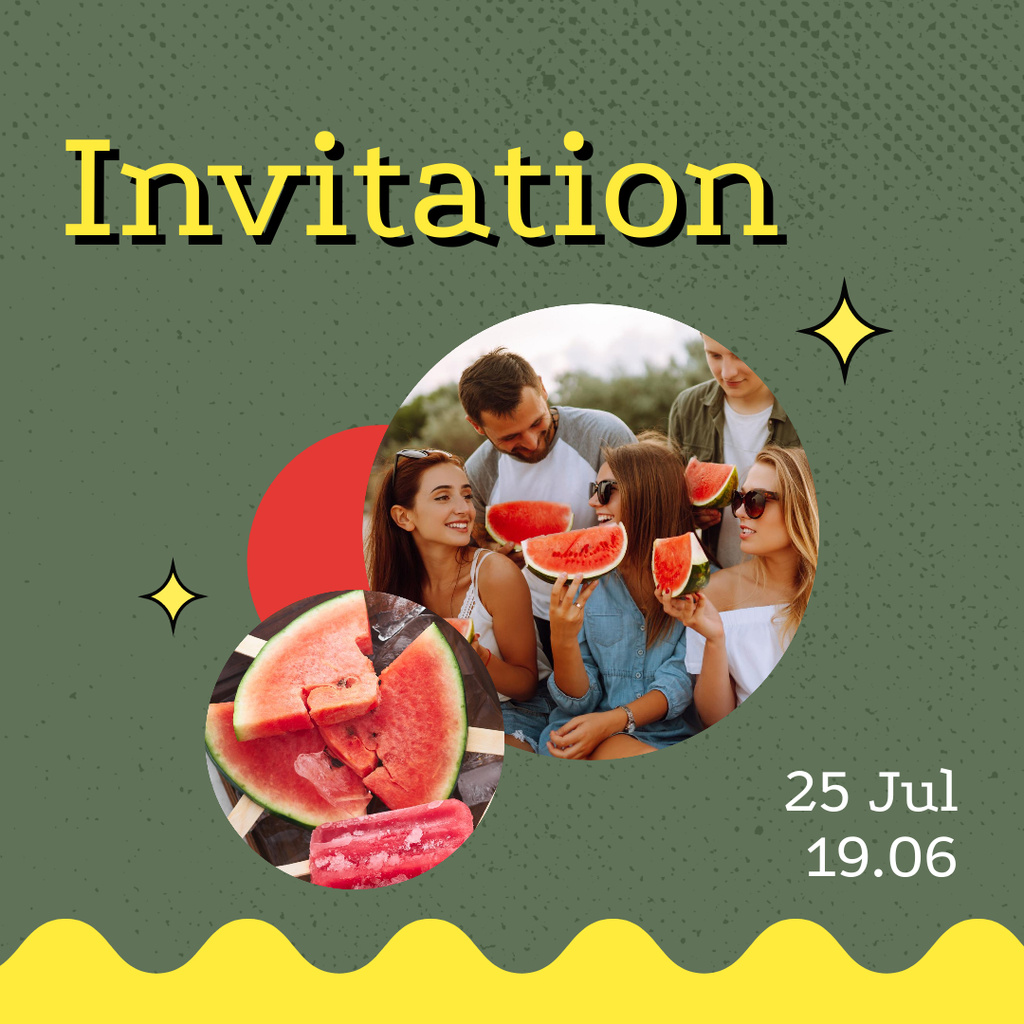 Party Invitation with Friends eating Watermelon Instagram Design Template