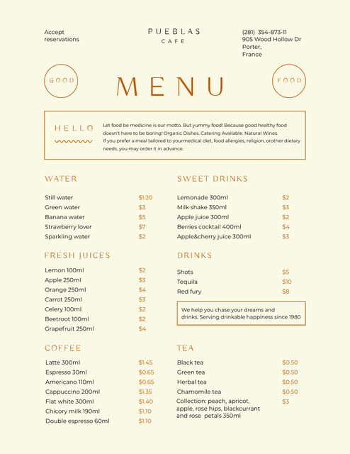 Template di design Food Price-List on Ivory Layout Menu 8.5x11in