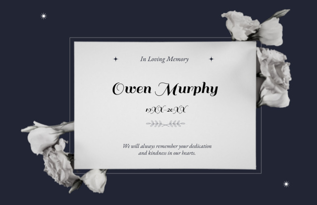 Plantilla de diseño de Sympathy Phrase with Flowers on Dark Blue Thank You Card 5.5x8.5in 