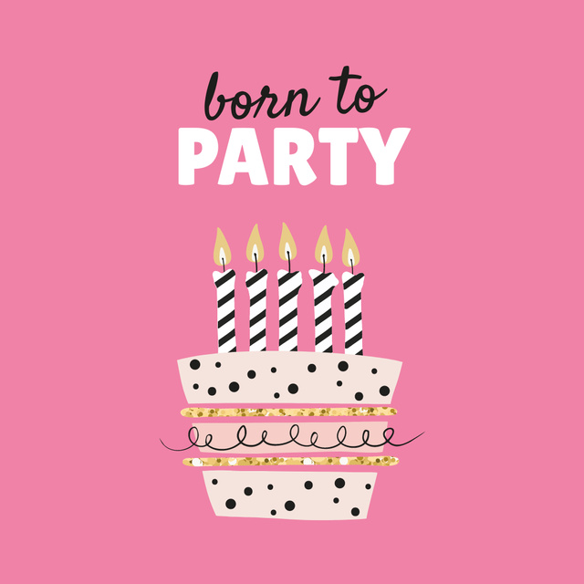 Birthday Party Celebration Announcement with Festive Cake Instagram Design Template