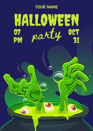 Halloween Party Announcement with Potion in Cauldron Flyer A6 Design Template