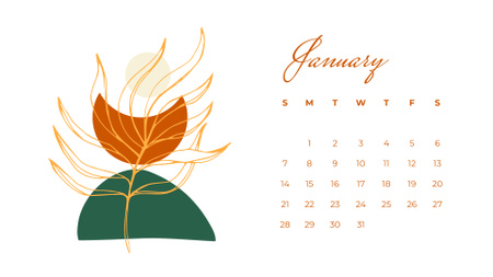 Creative Illustration of Plant Leaves Calendar Design Template