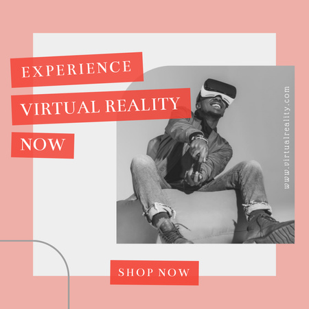 African American Man Playing Video Games with Virtual Reality Glasses Instagram Design Template