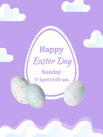 Plantilla de diseño de Saludo festivo de vacaciones de Pascua con huevos pintados en púrpura Poster US 