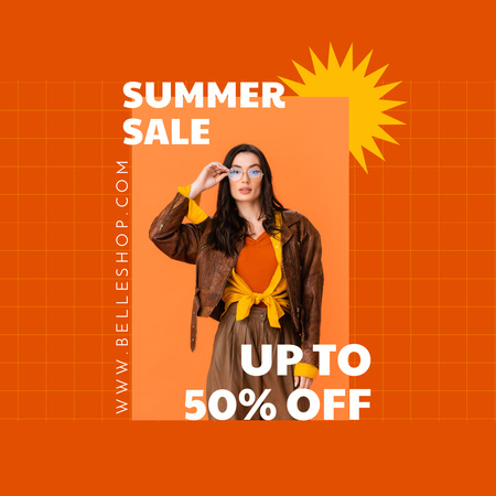 Anúncio de venda de verão com mulher em roupa brilhante Instagram Modelo de Design