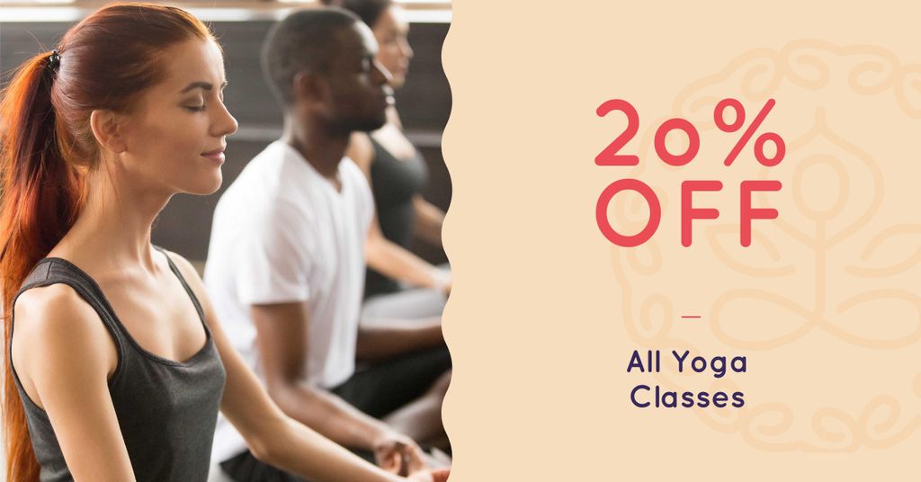 Ontwerpsjabloon van Facebook AD van Yoga Classes Discount Offer with People meditating