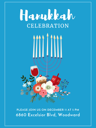 Invitation to Hanukkah celebration Poster US Design Template