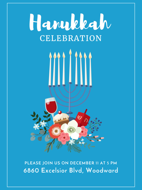 Hanukkah Holiday Festivity Announcement With Flowers And Menorah Poster US Design Template