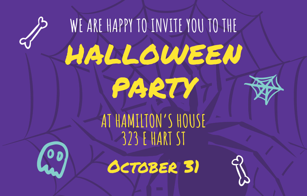 Halloween Party With Spider's Web Invitation 4.6x7.2in Horizontal Design Template