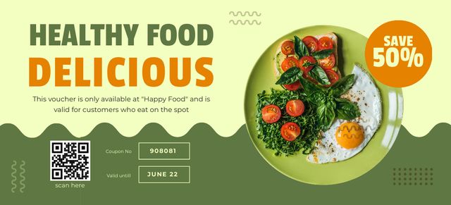 Delicious Healthy Food Discount Coupon 3.75x8.25in Design Template