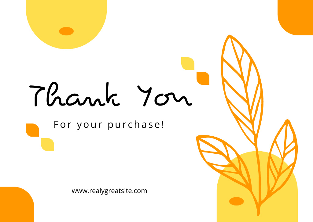 Thank You Message for Purchase with Simple Abstract Leaves Card Design Template