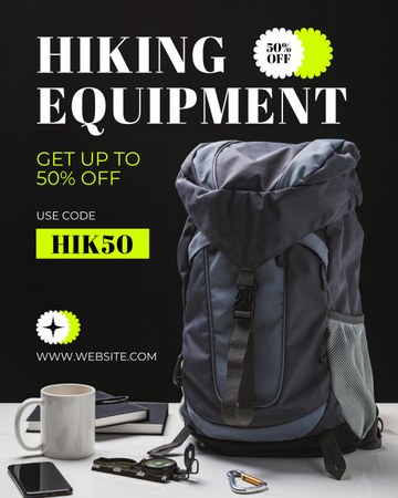 Hiking Equipment Ad with Backpack and Tools Instagram Post Vertical Design Template