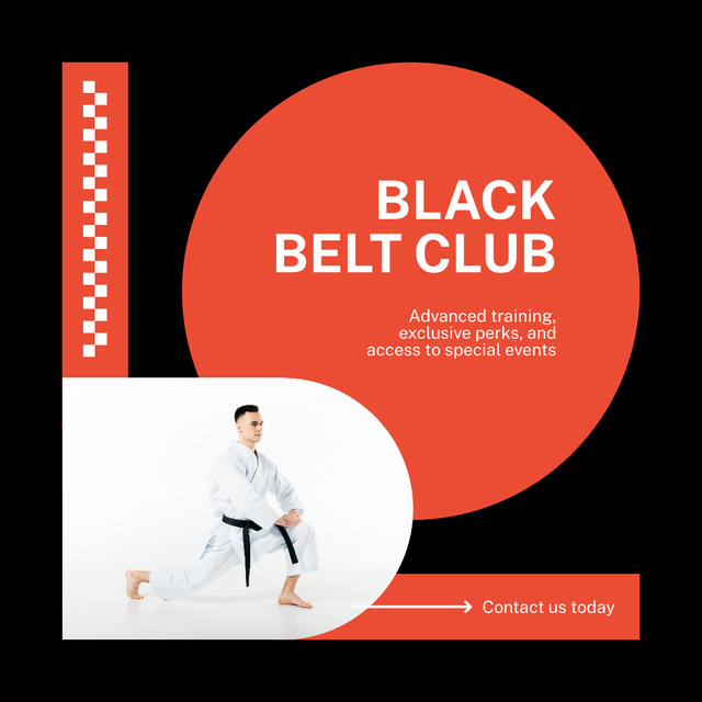 Ad of Black Belt Club with Fighter in Uniform Instagram AD Modelo de Design