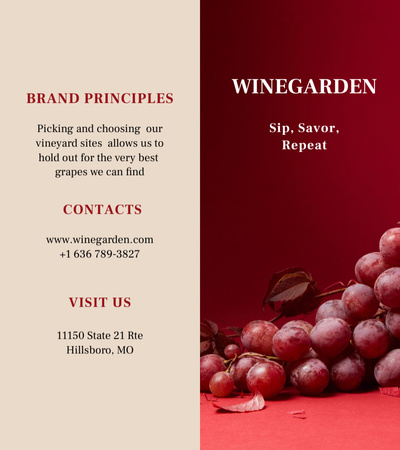 Wine Tasting Announcement with Grapes Brochure 9x8in Bi-fold Design Template