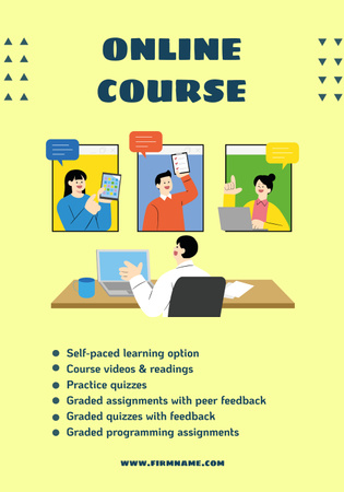 Online Courses Ad with Students on Class Poster 28x40in Design Template