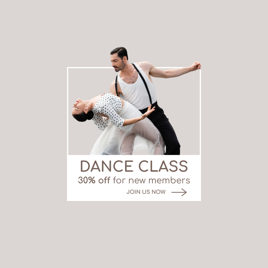 Dance Classes Discount Ad on Grey Instagramデザインテンプレート
