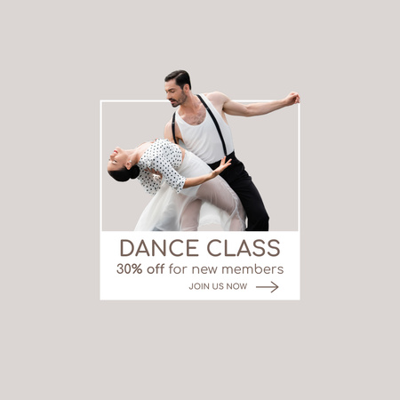 Template di design Annuncio di sconto sulle lezioni di danza su Gray Instagram