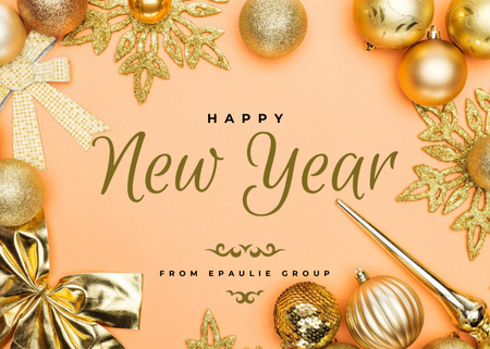 New Year Greeting in Golden Decorations Postcard 5x7in Design Template