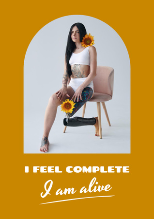 Disability Awareness with Beautiful Girl in Sunflowers Poster Design Template
