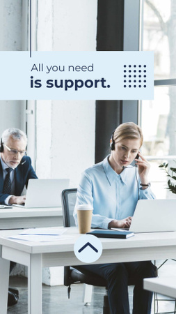 Customers Support Team Working in Office Instagram Story Design Template