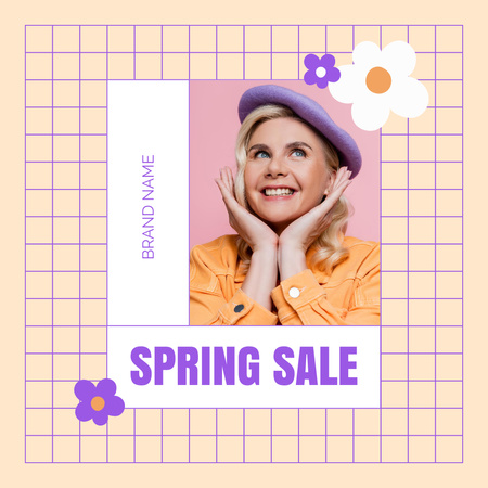 Spring Sale Offer with Attractive Young Blonde Woman Instagram AD Design Template