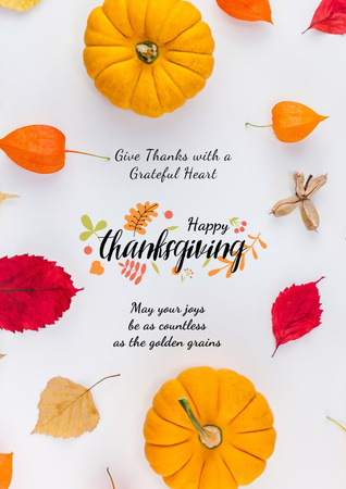 Thanksgiving with Autumn leaves and pumpkins Poster Design Template