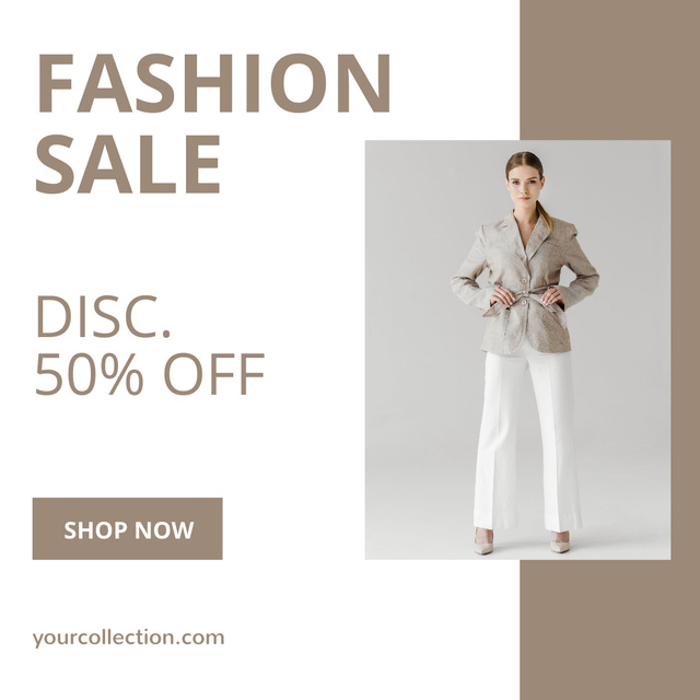 Szablon projektu Fashion Sale with Discount with Woman in Elegant Outfit Instagram