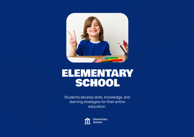 School Apply Announcement with Cute Smiling Boy Flyer A5 Horizontal – шаблон для дизайну