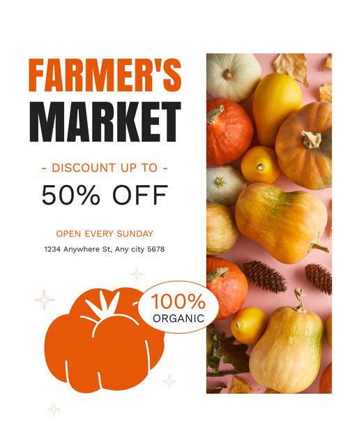 Plantilla de diseño de Discount on Organic Pumpkins at Farmers Market Instagram Post Vertical 