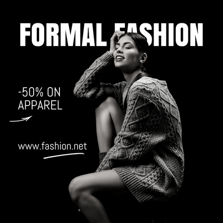 Fashion Ad with Woman in Warm Sweater Instagram tervezősablon