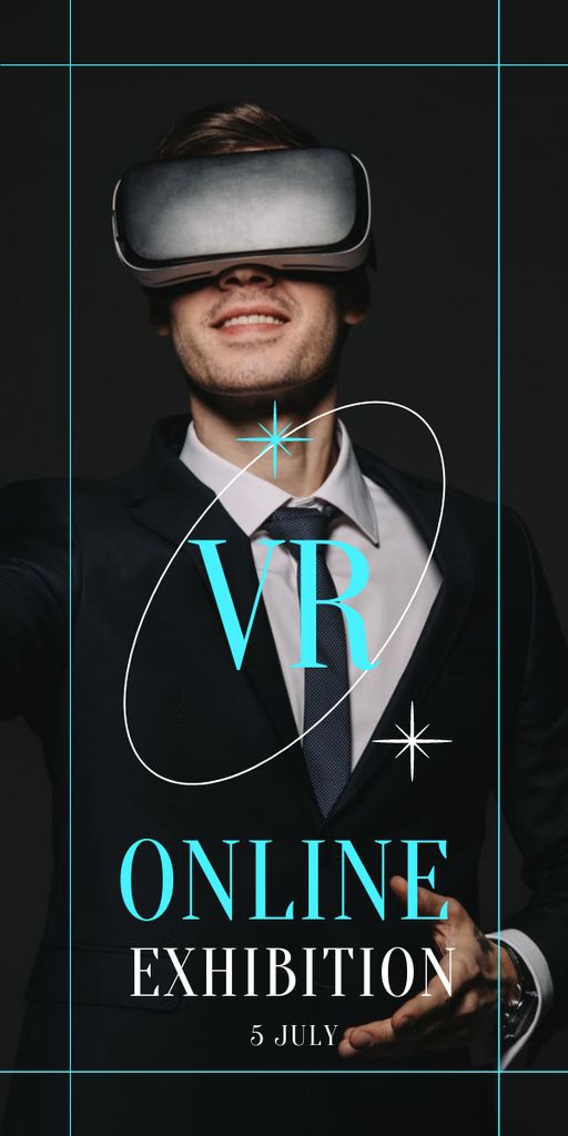 Handsome Man in Virtual Reality Glasses Graphic Design Template