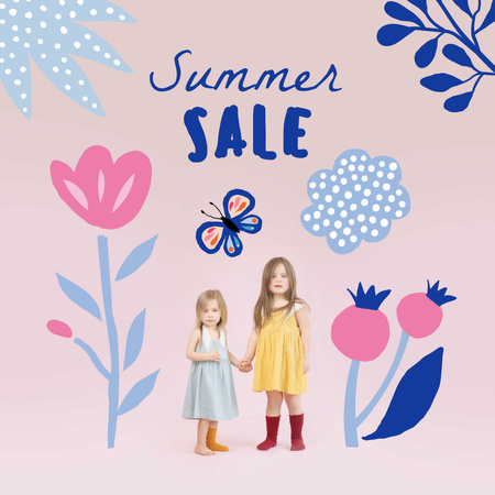 Summer Sale Announcement with Cute Little Girls Instagram tervezősablon