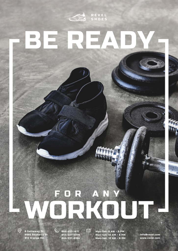 Shoes Store Promotion with Sneakers in Gym Poster A3 Modelo de Design
