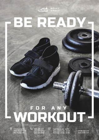 Shoes Store Promotion with Sneakers in Gym Poster A3 Design Template