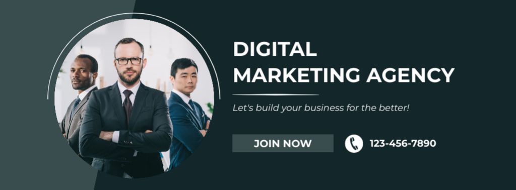 Ontwerpsjabloon van Facebook cover van Digital Marketing Agency Ad with Businessmen