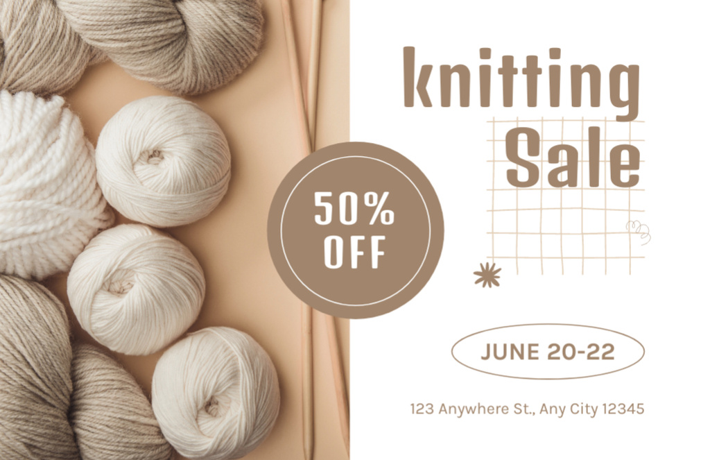 Knitting Materials Sale Offer With Skeins Of Yarn Thank You Card 5.5x8.5in Design Template