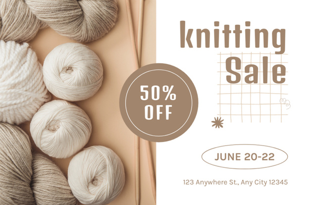 Plantilla de diseño de Knitting Materials Sale Offer With Skeins Of Yarn Thank You Card 5.5x8.5in 