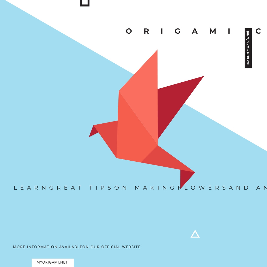 Designvorlage Origami Classes Invitation Paper Bird in Red für Instagram AD