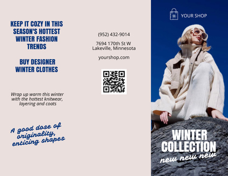 Winter Fashion Collection Ad with Stylish Woman Brochure 8.5x11in Tasarım Şablonu