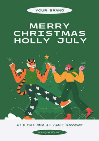 Christmas Advert in July with Yong Girl and Tiger Flyer A5 Design Template
