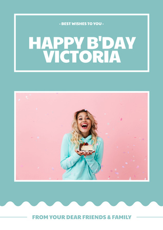 Platilla de diseño Happy B-Day to Young Woman on Light Blue Poster