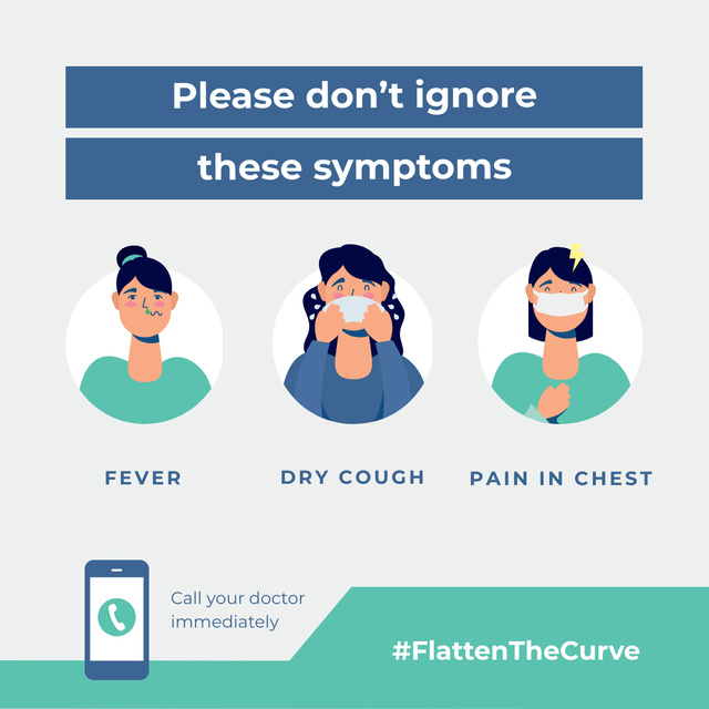 Plantilla de diseño de #FlattenTheCurve Plea don't ignore Virus symptoms Instagram 