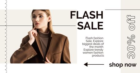 Flash Sale Announcement with Woman in Jacket Facebook AD Tasarım Şablonu