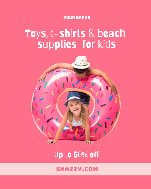 Kids in Donut Shaped Inflatable Ring Poster 16x20in Modelo de Design
