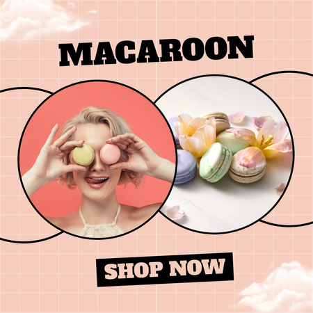 Macaroon Sale  Ad with Colorful Cookies Instagram Design Template