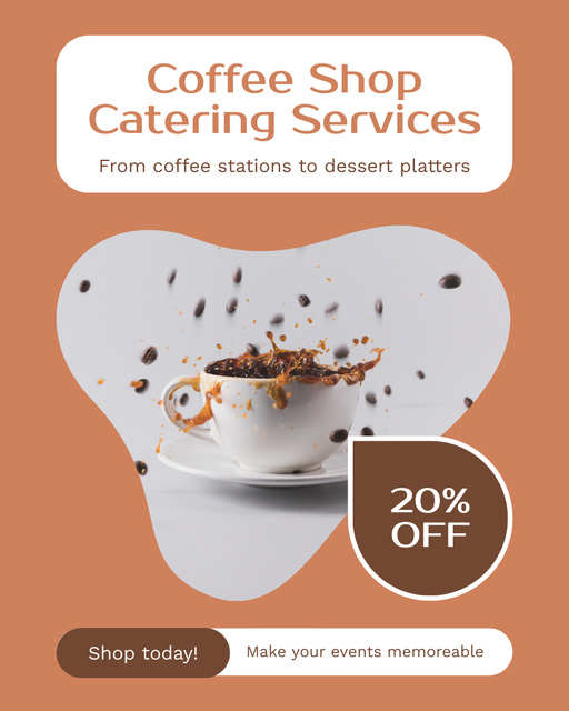 Excellent Coffee Catering Service With Discount And Dessert Instagram Post Vertical Šablona návrhu