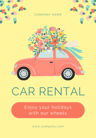 Car Rental Services with Retro Car on Yellow Poster 28x40in tervezősablon