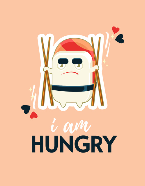 Funny Illustration of Hungry Character T-Shirt tervezősablon