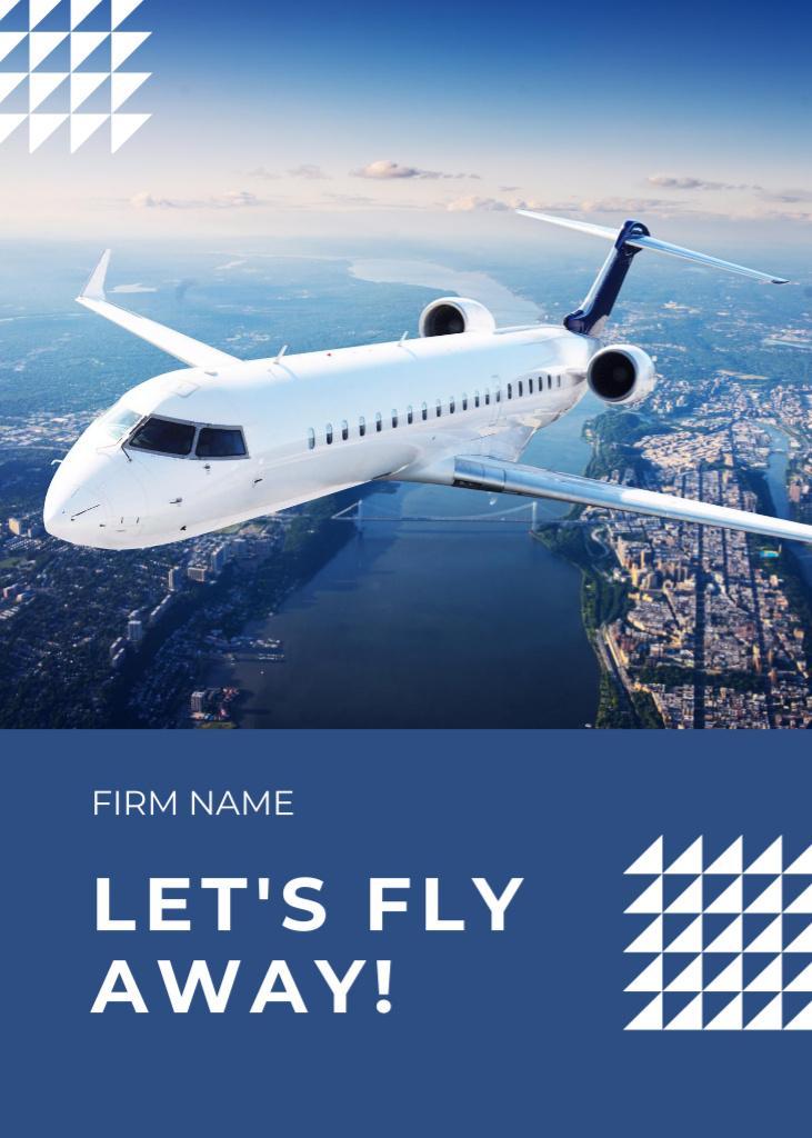 Plane Flying In The Sky With Cityscape View Postcard 5x7in Vertical Design Template